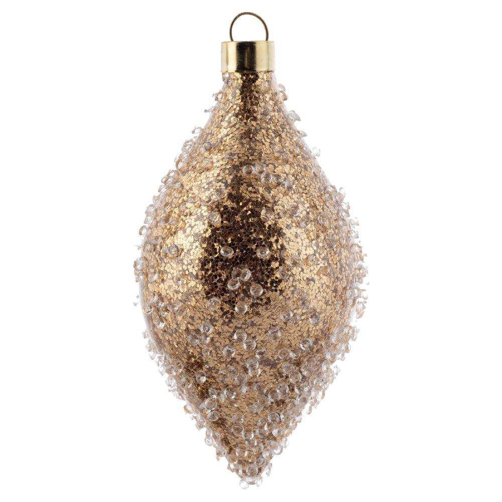 Karma Gifts Teardrop Ice Beaded Glitter Gold Ornament