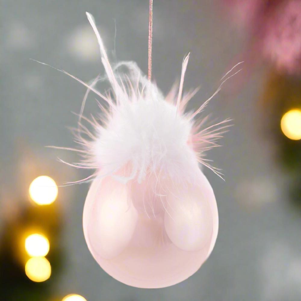 Karma Gifts Teardrop Shiny Feather Top Pink Glass Ornament