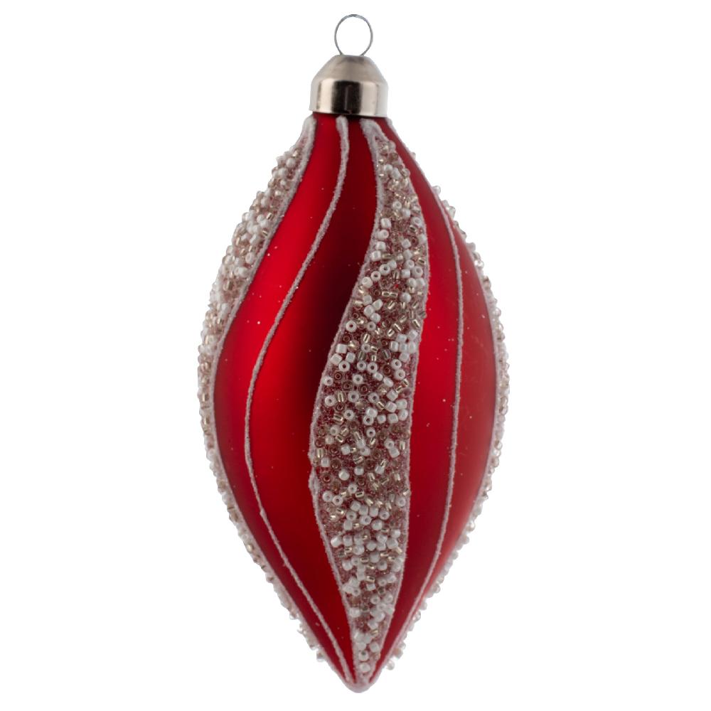 karma gifts Teardrop White Bead Striped Red Ornament