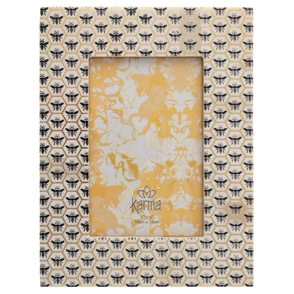 karma gifts White Bee Rectangle Natural Bone Picture Frame