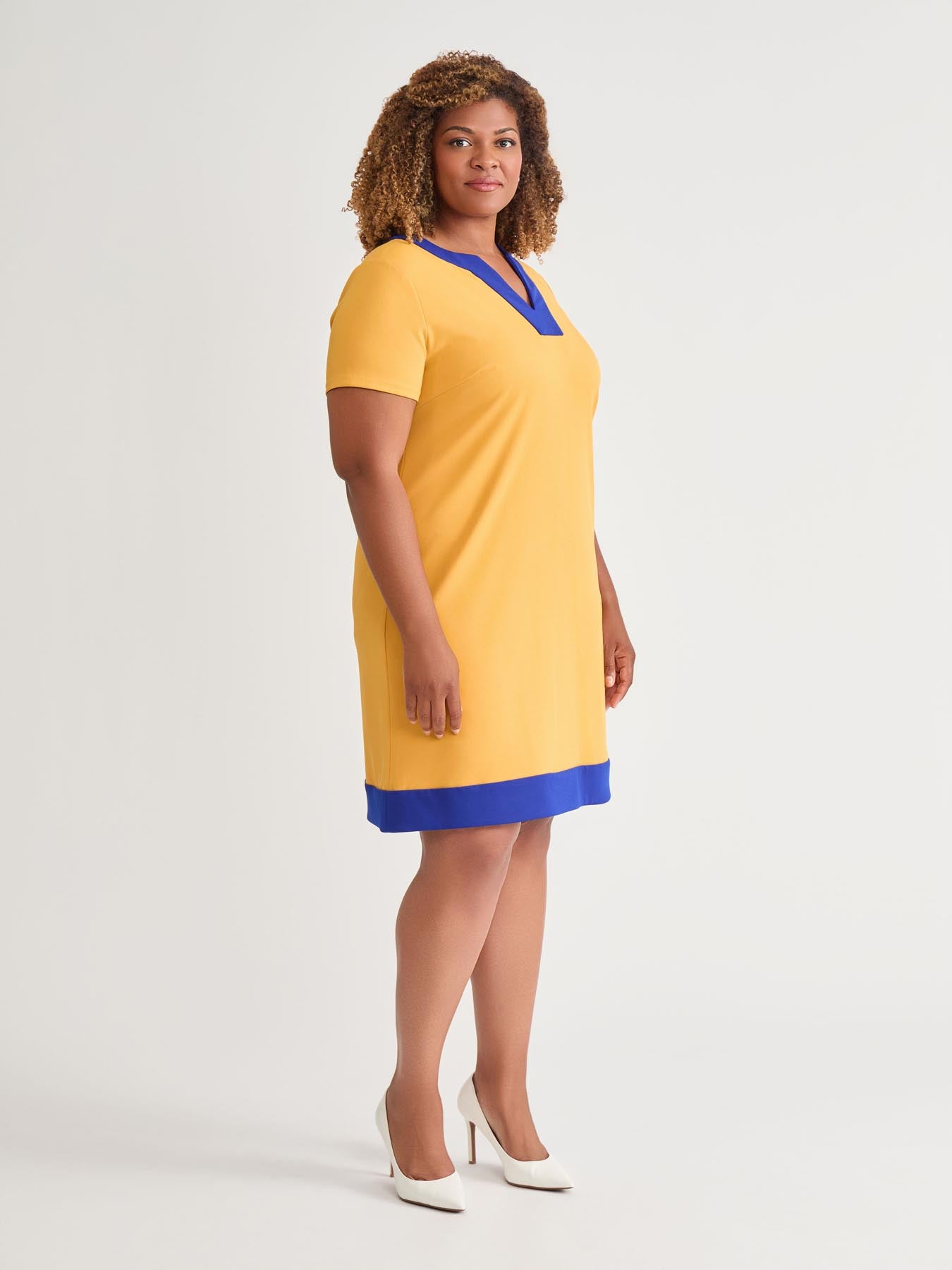 Kasper Cap Sleeve Combo Shift Dress Gold Signature/Royal Signature