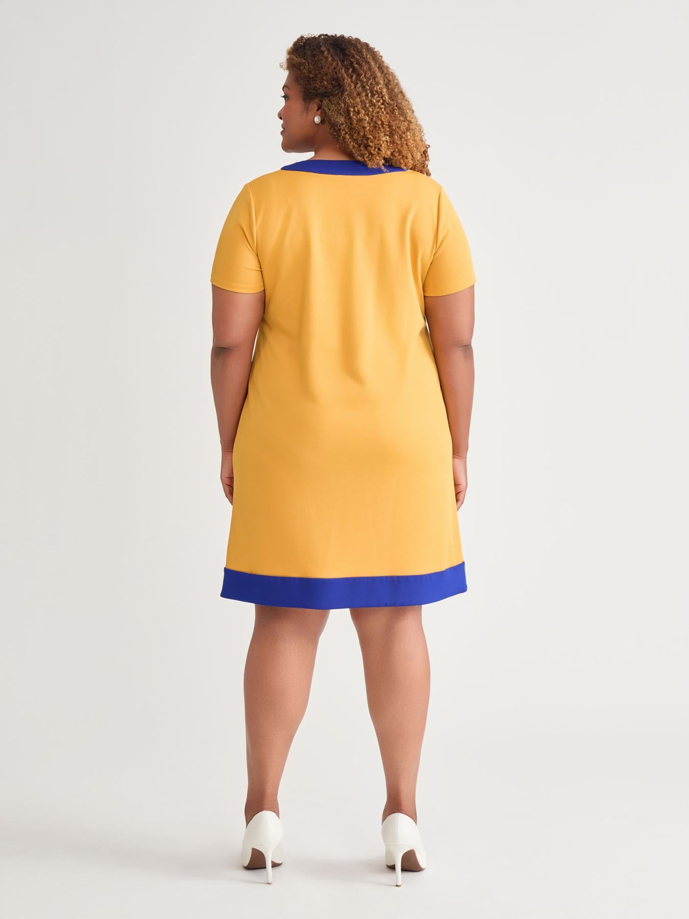 Kasper Cap Sleeve Combo Shift Dress Gold Signature/Royal Signature