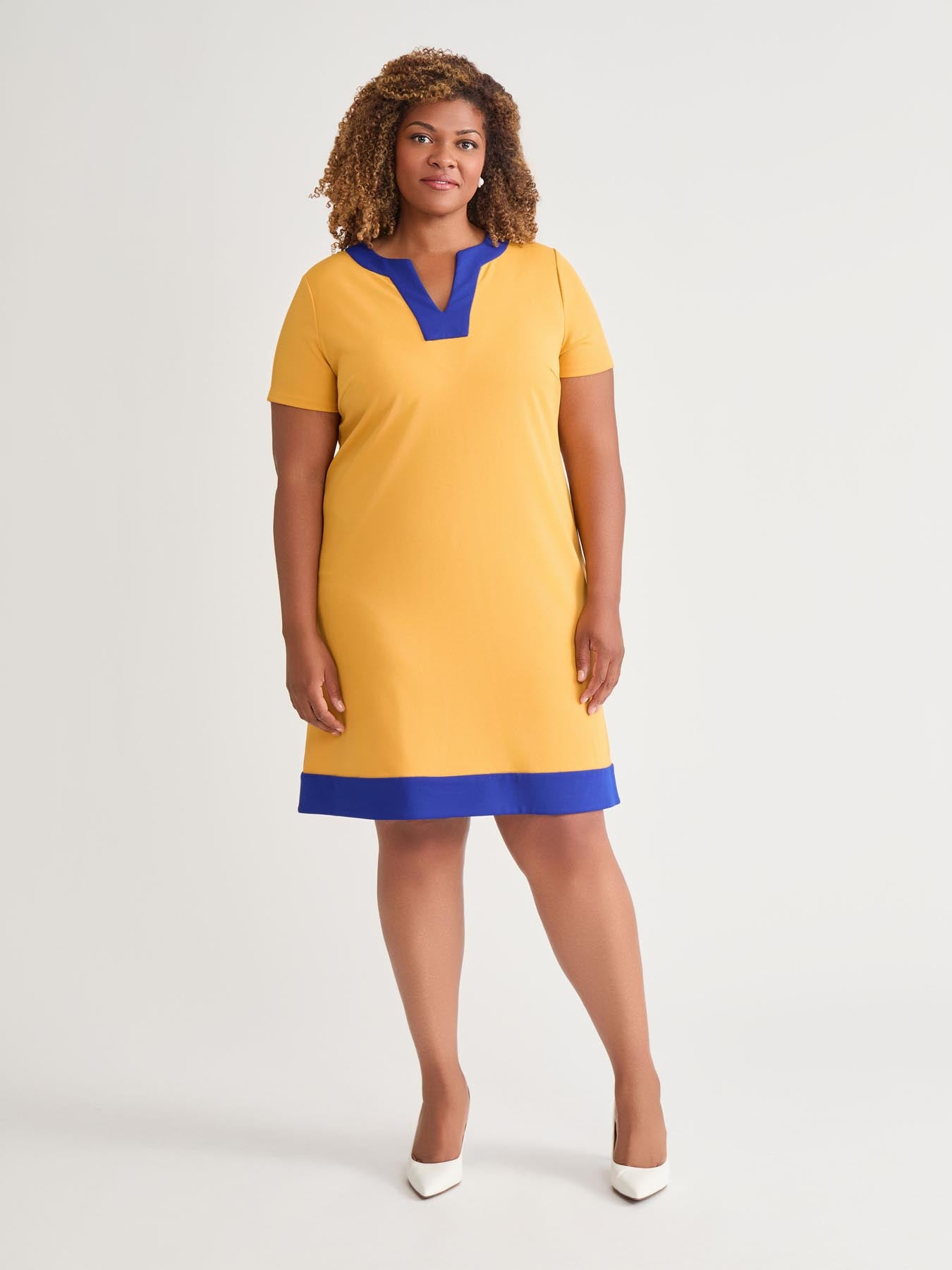 kasper Cap Sleeve Combo Shift Dress Gold Signature/Royal Signature