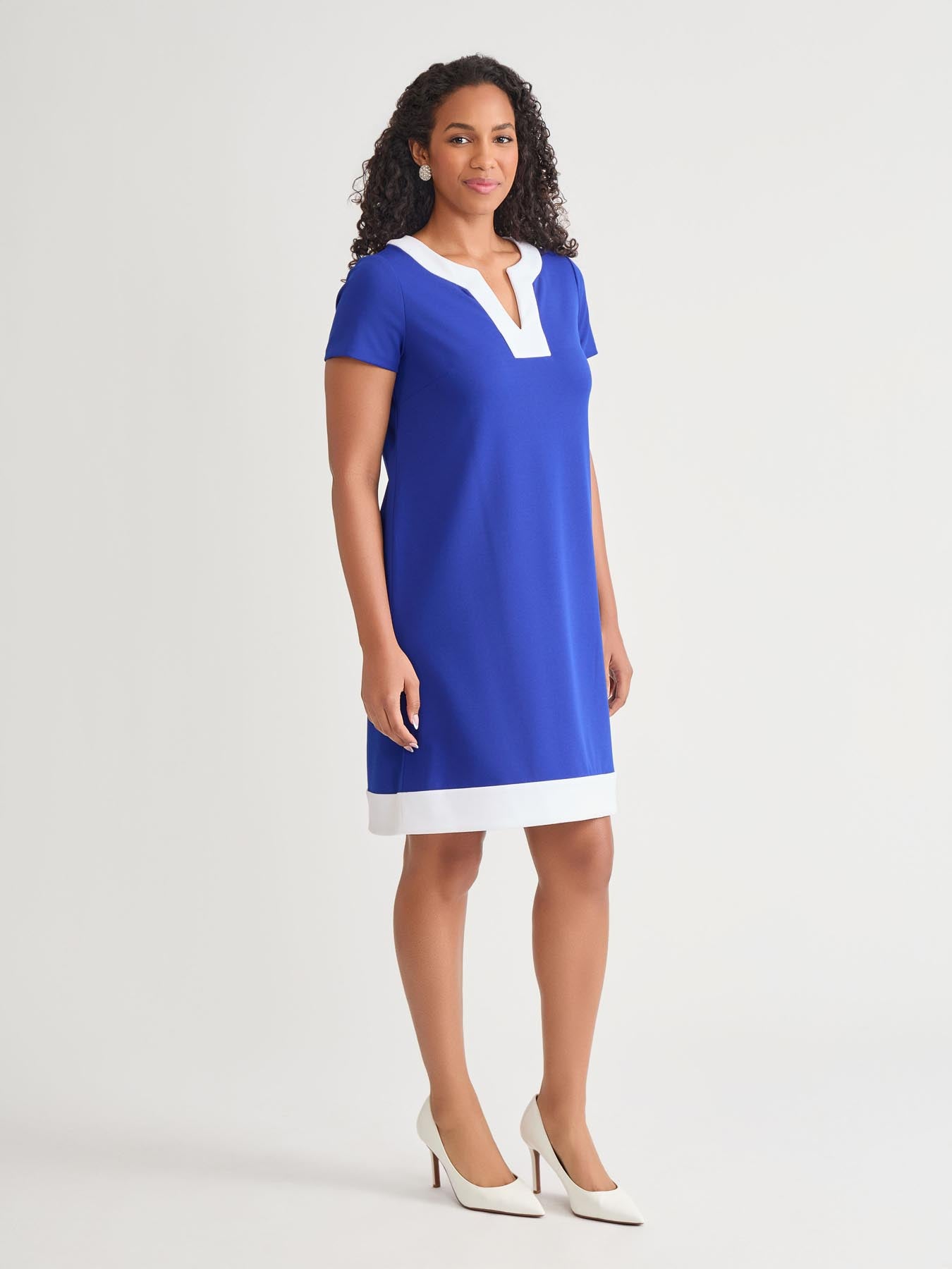 Kasper Cap Sleeve Combo Shift Dress Royal Signature/White