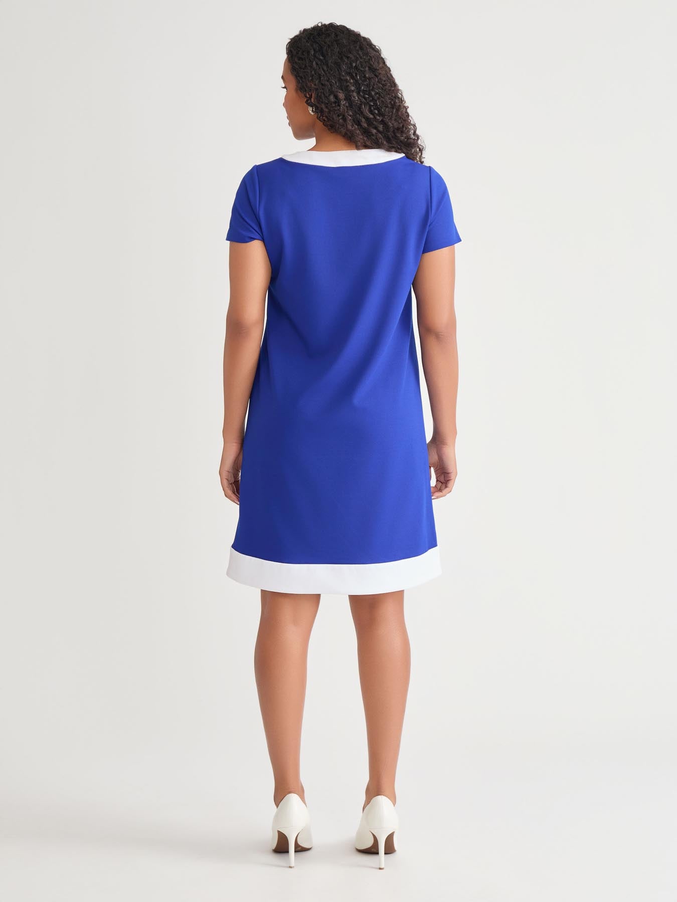 Kasper Cap Sleeve Combo Shift Dress Royal Signature/White