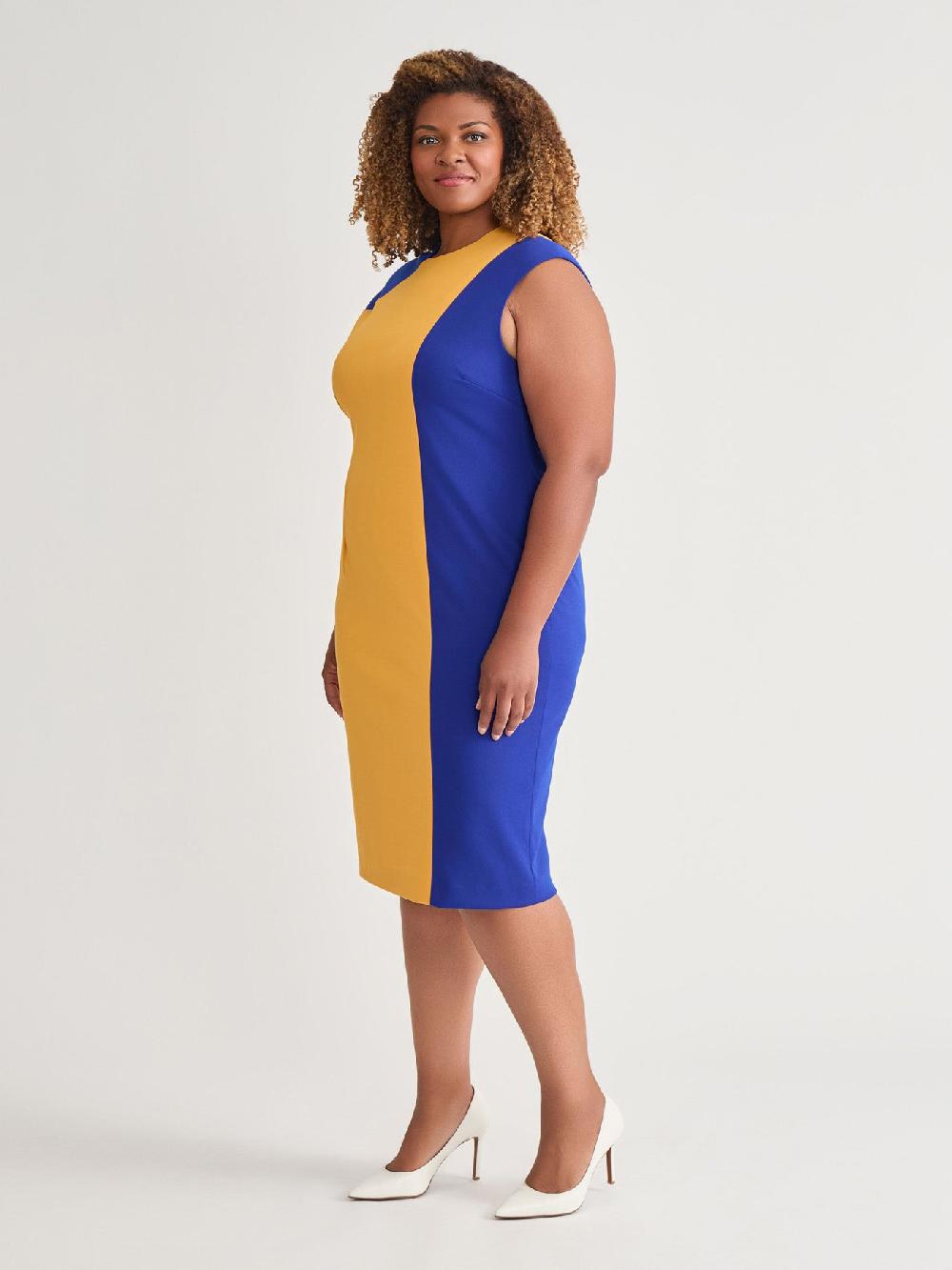 Kasper Color Blocked Sheath Dress Gold Signature/Royal Signature