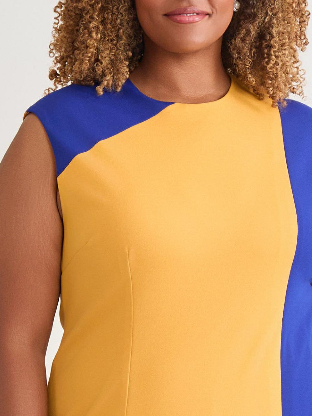 Kasper Color Blocked Sheath Dress Gold Signature/Royal Signature