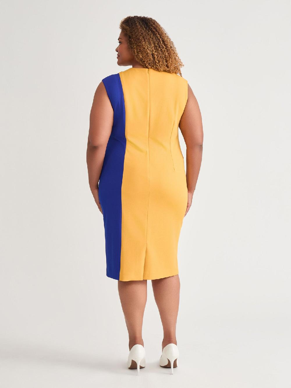 Kasper Color Blocked Sheath Dress Gold Signature/Royal Signature