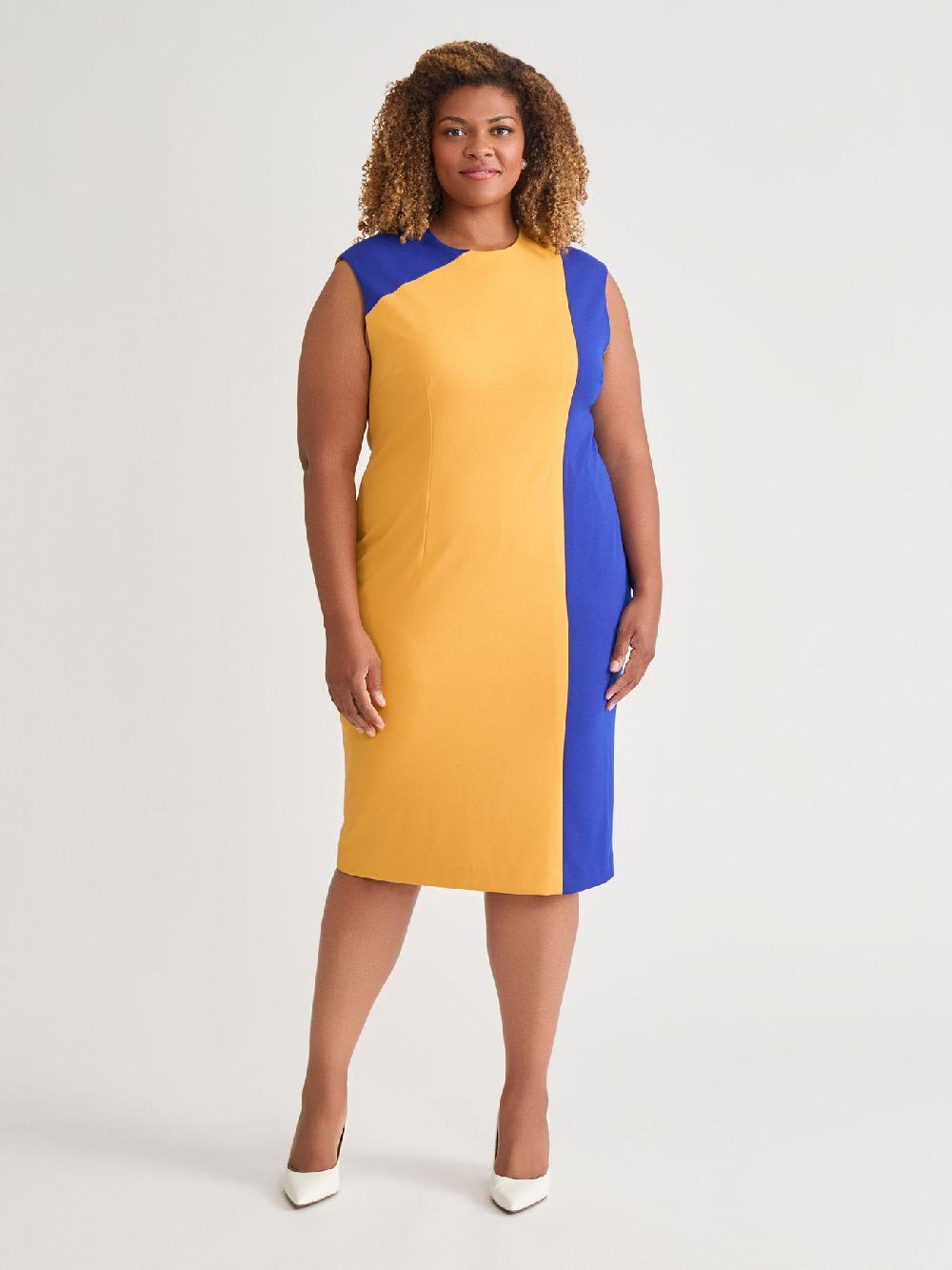 kasper Color Blocked Sheath Dress Gold Signature/Royal Signature