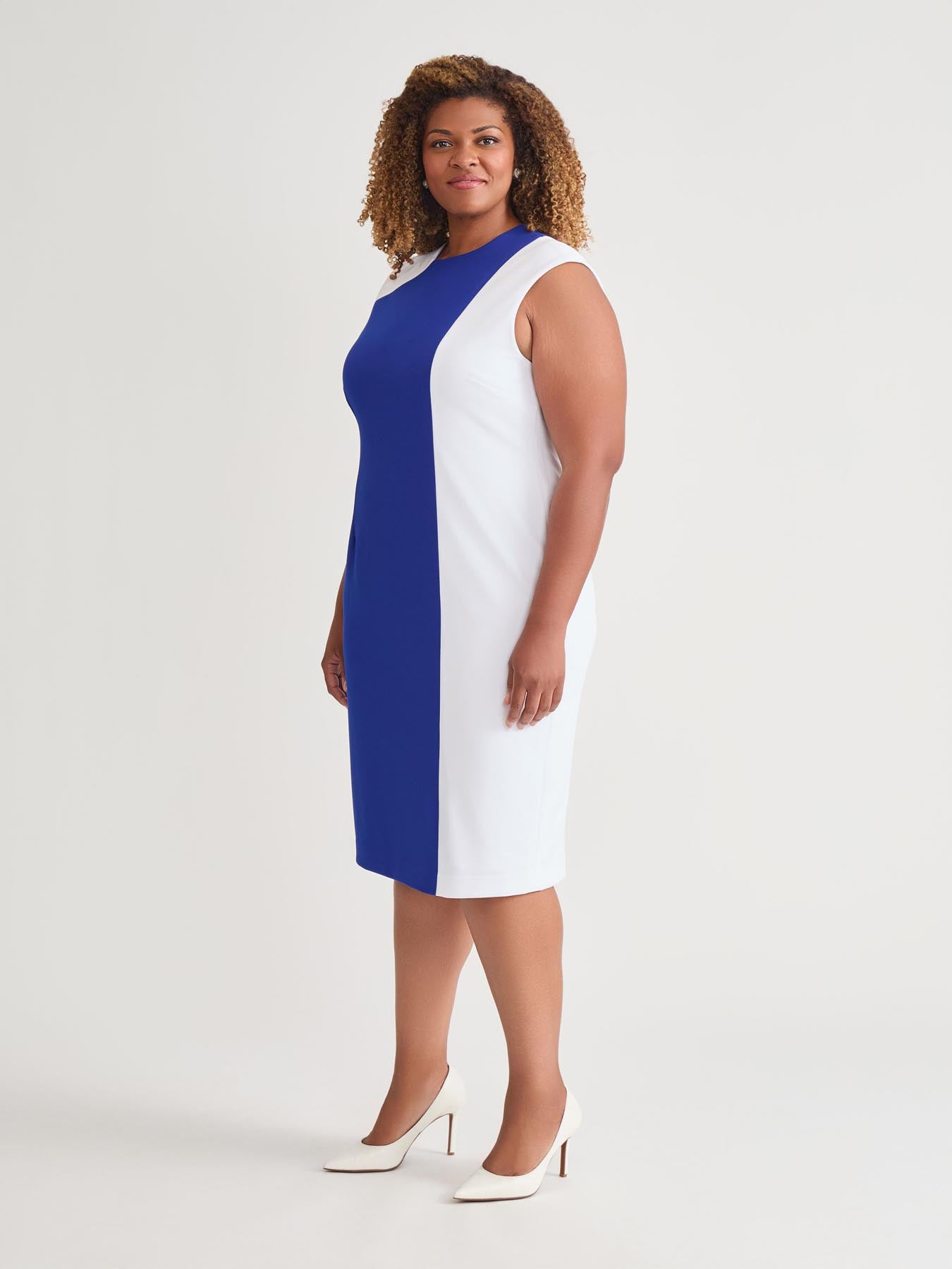 Kasper Color Blocked Sheath Dress Royal Signature/White