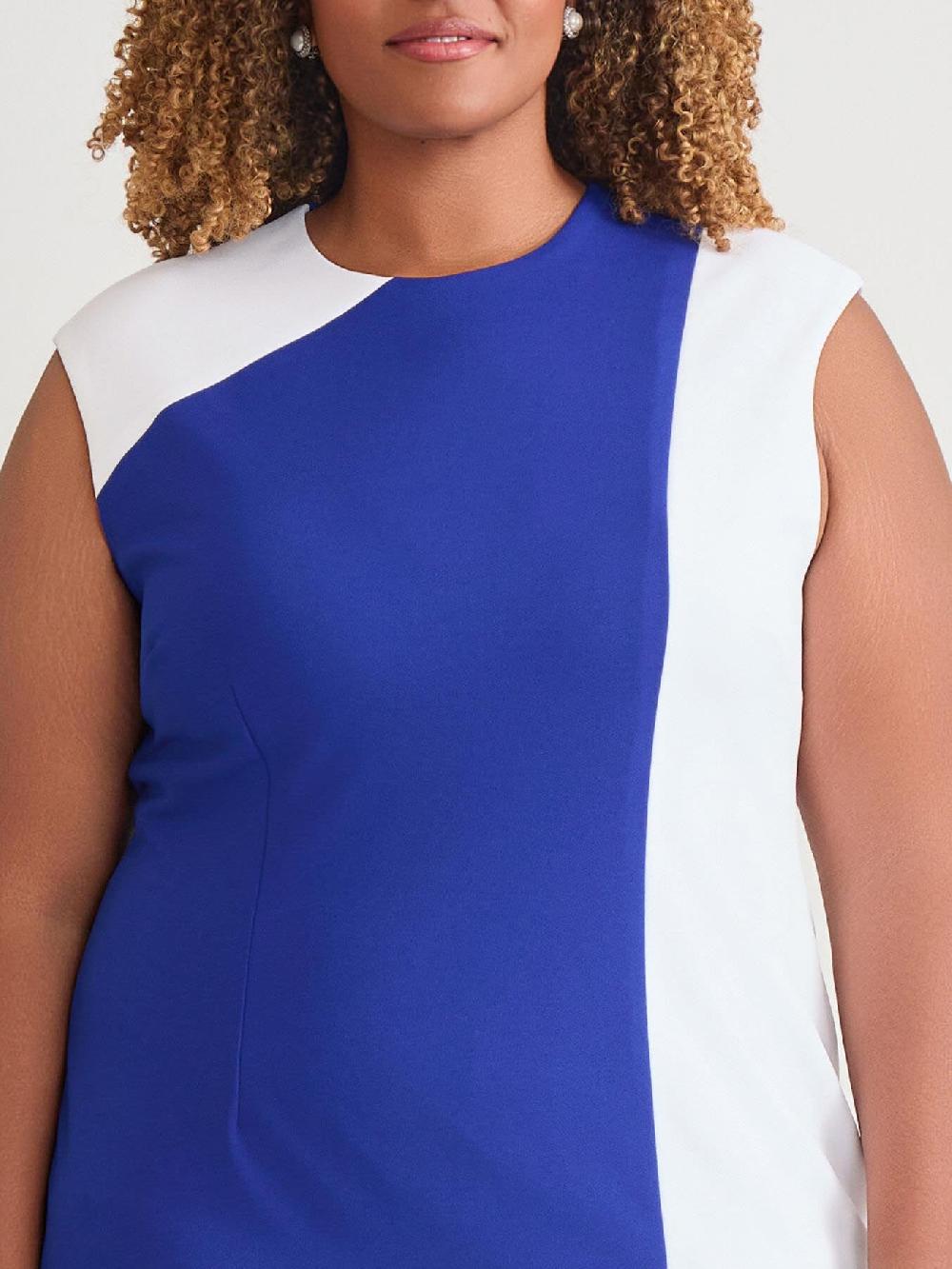 Kasper Color Blocked Sheath Dress Royal Signature/White