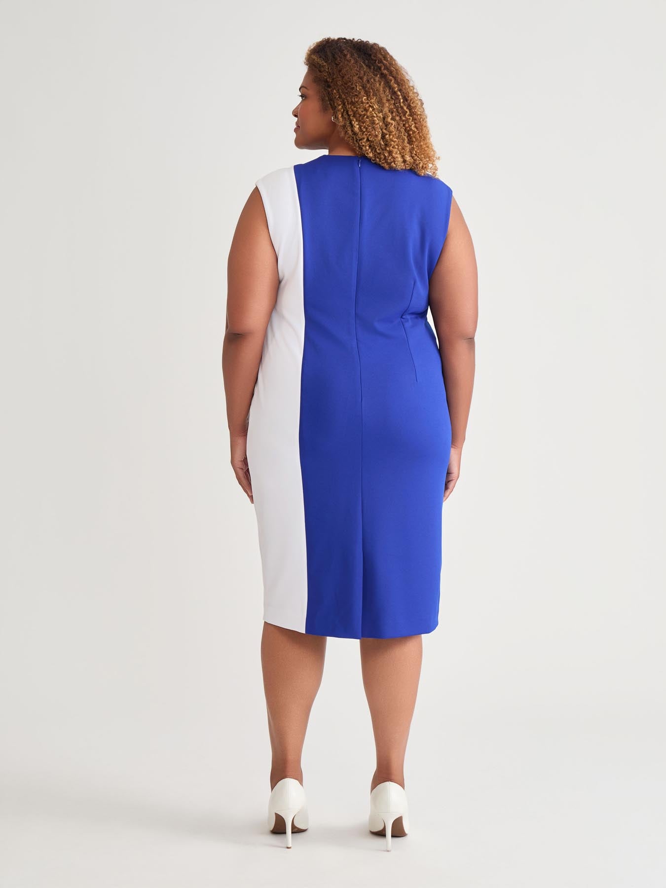 Kasper Color Blocked Sheath Dress Royal Signature/White