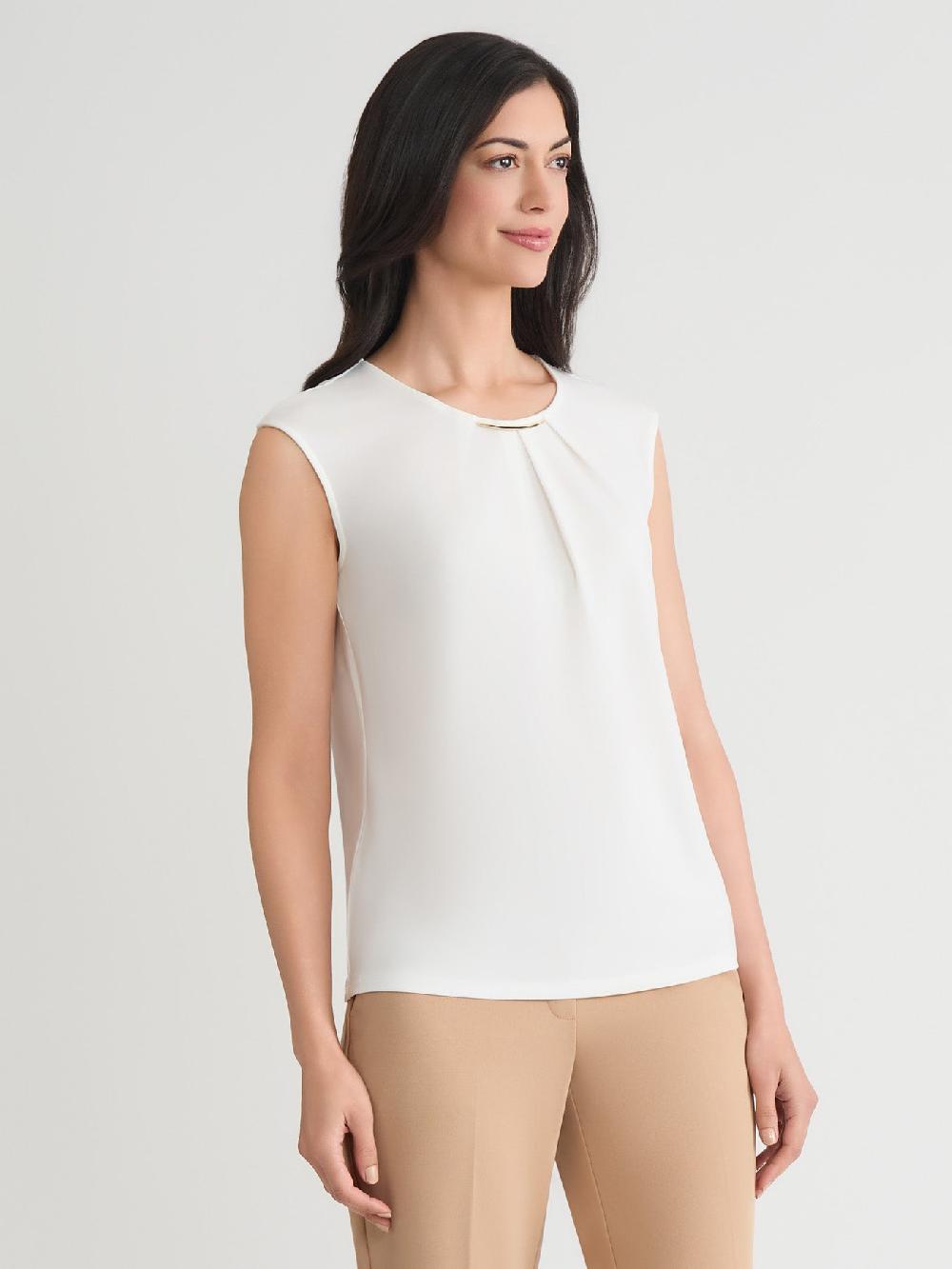 Kasper Delicate Hardware Pleat Neck Top Everyday Knit