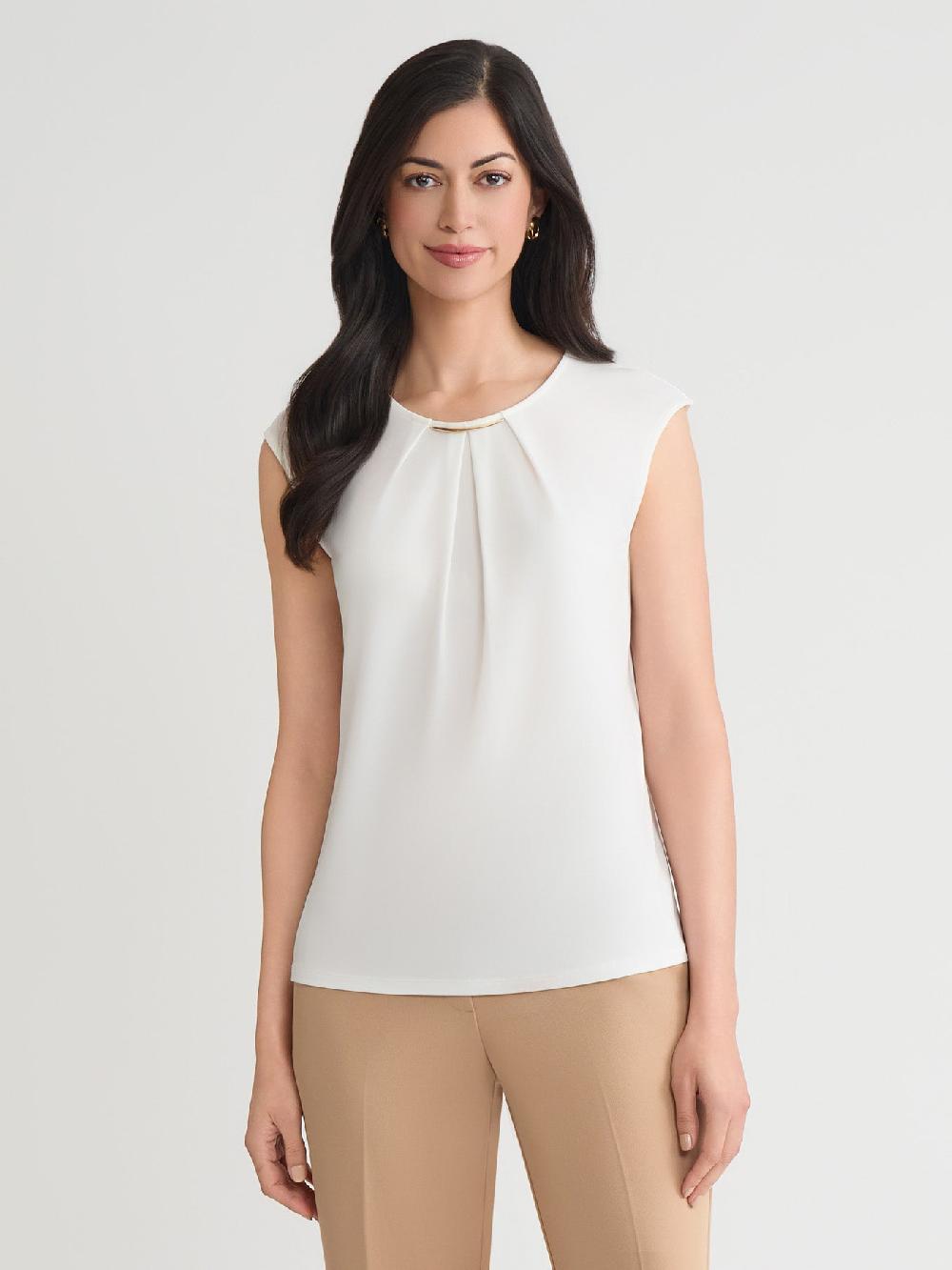 kasper Delicate Hardware Pleat Neck Top Everyday Knit