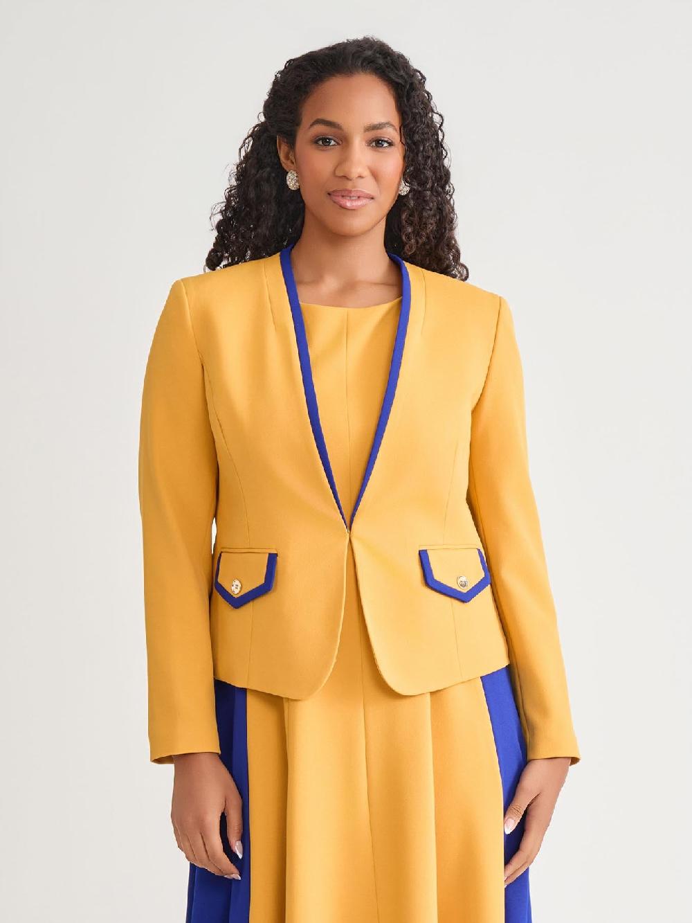 kasper Framed Collarless Jacket Gold Signature/Royal Signature