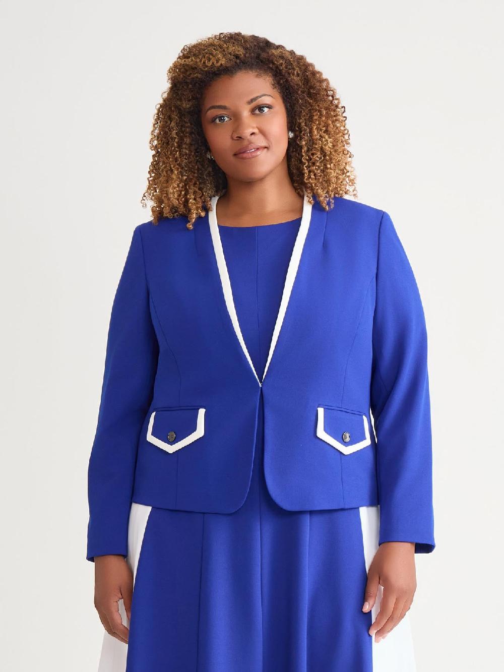 Kasper Framed Collarless Jacket Royal Signature/White