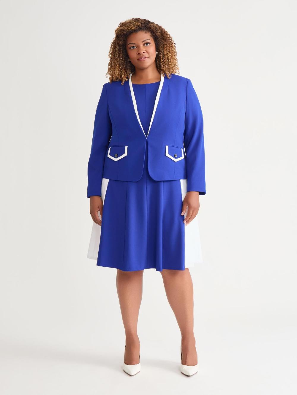 Kasper Framed Collarless Jacket Royal Signature/White