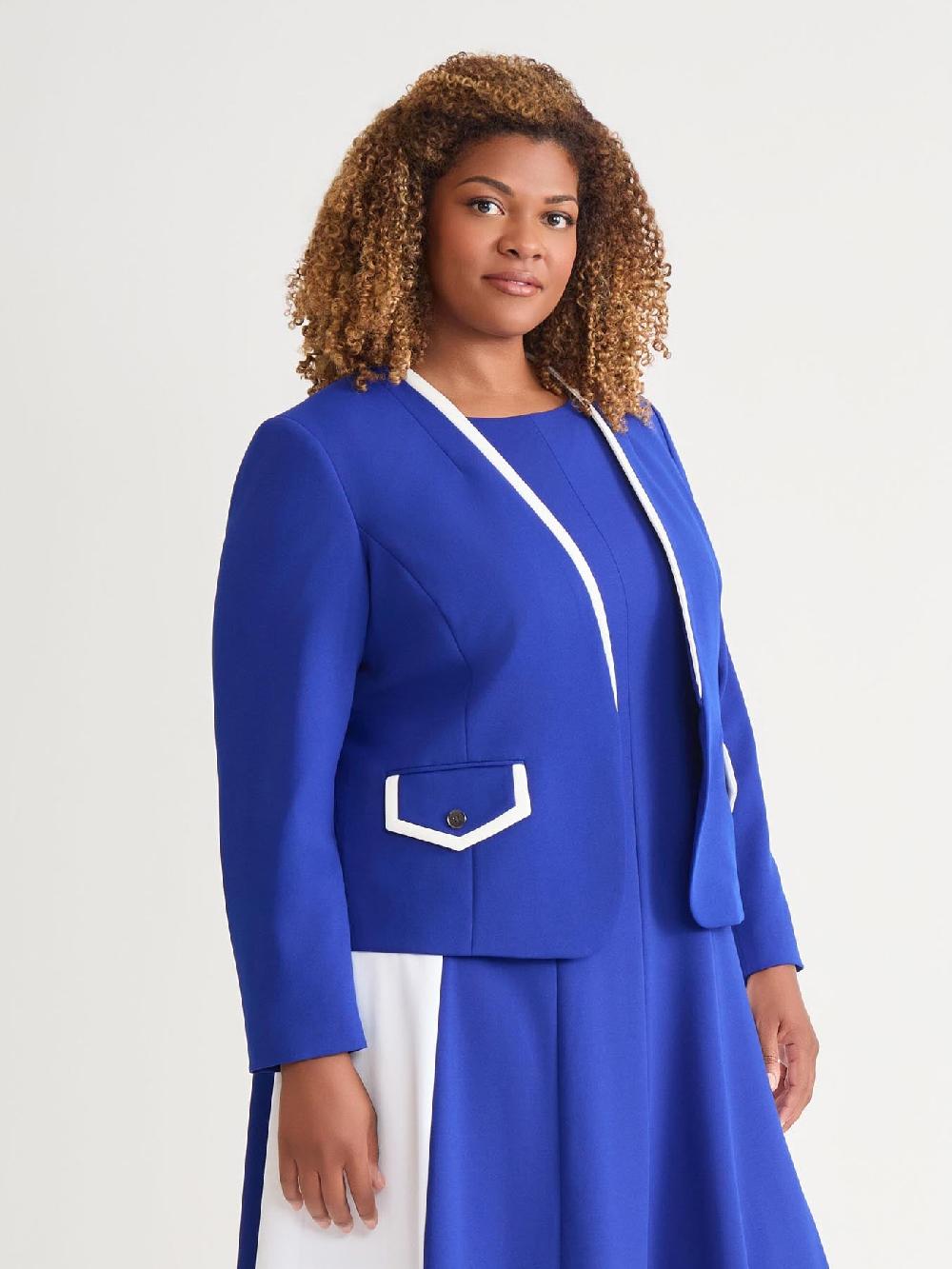 kasper Framed Collarless Jacket Royal Signature/White