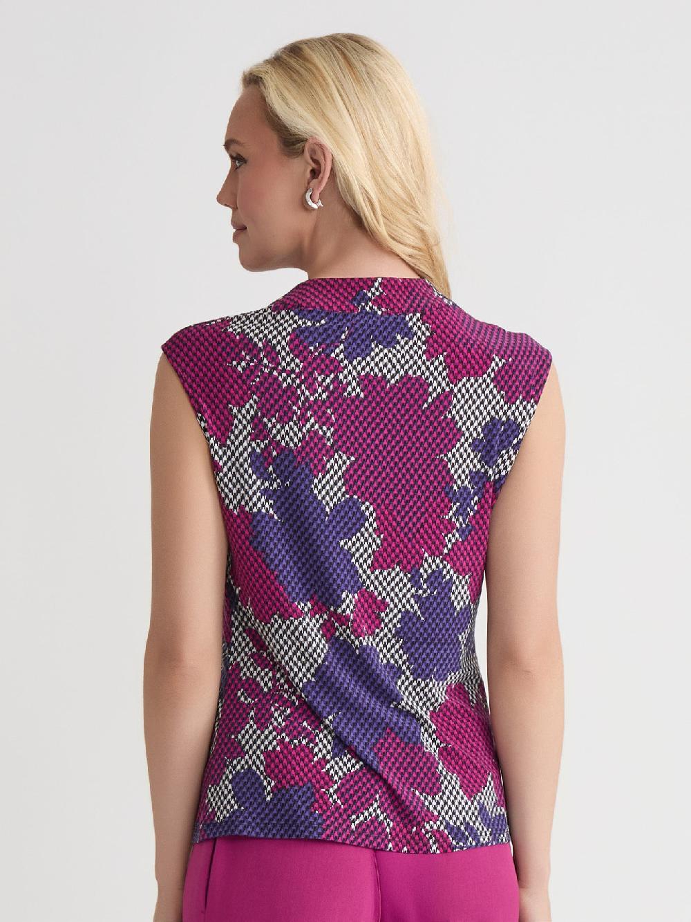 Kasper Houndstooth Floral Cowl Neck Top Everyday Knit