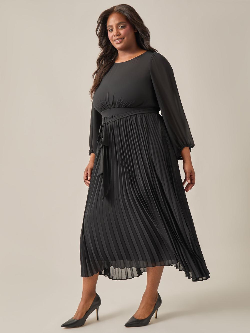 Kasper A-Line Balloon Sleeve Midi Dress Black