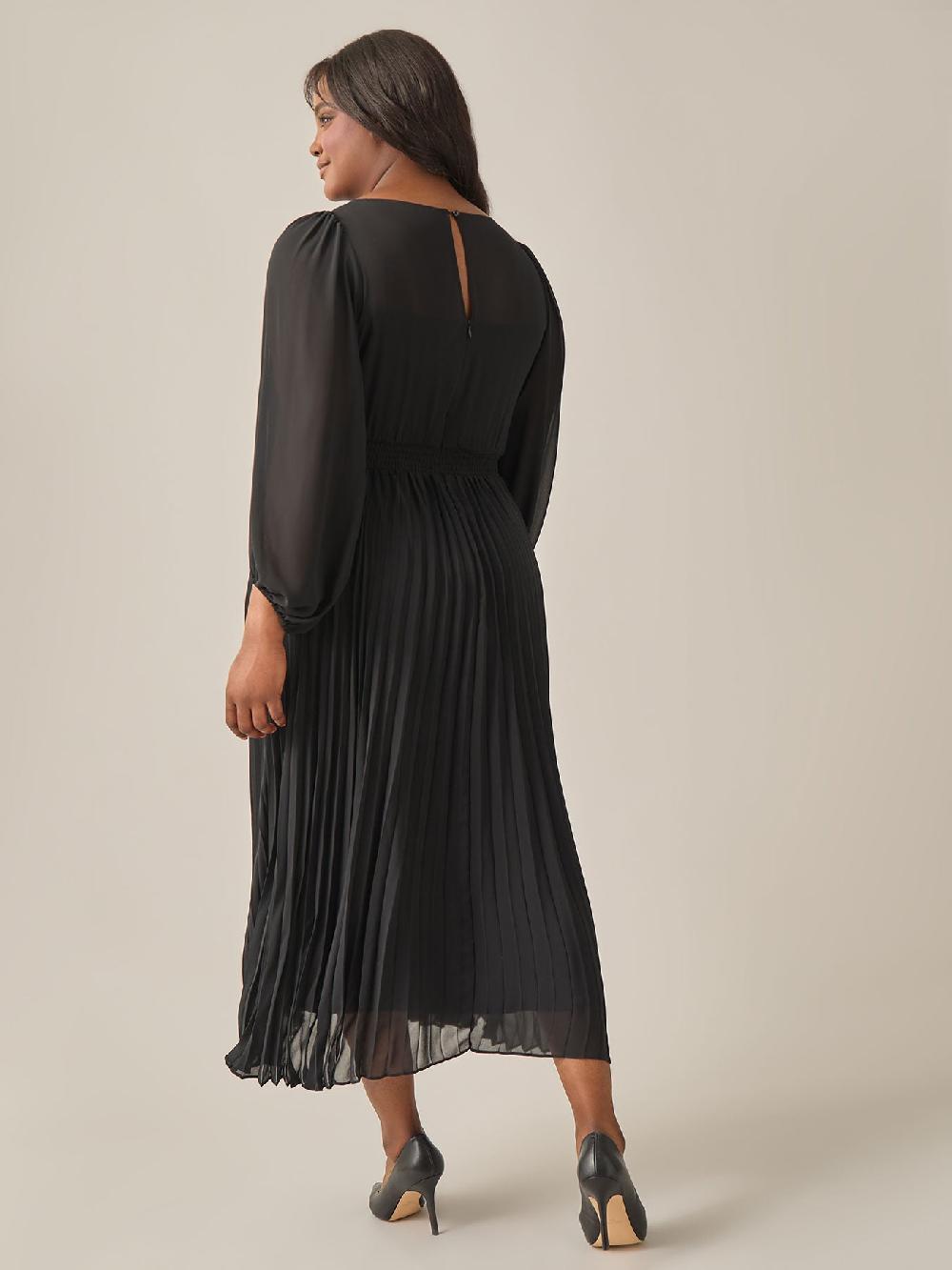 Kasper A-Line Balloon Sleeve Midi Dress Black