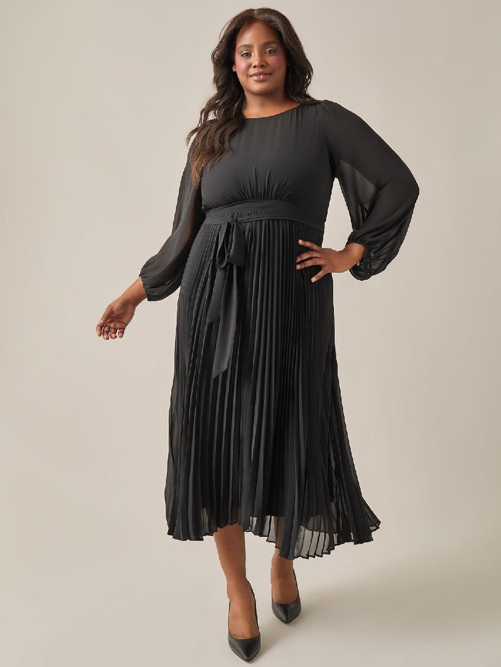 kasper A-Line Balloon Sleeve Midi Dress Black