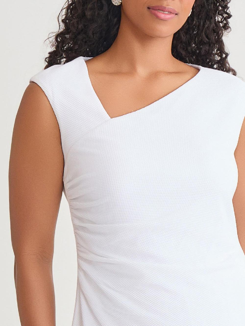 Kasper Asymmetrical Neck Ruched Midi Dress White