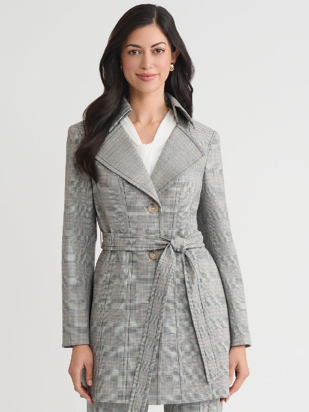 kasper Belted Trench Coat Plaid