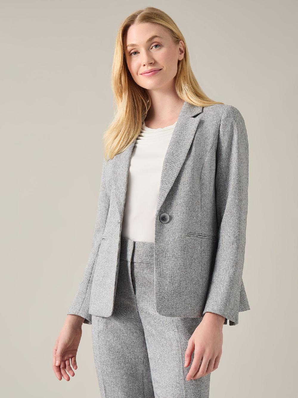 kasper Buttoned Notch Collar Jacket Herringbone
