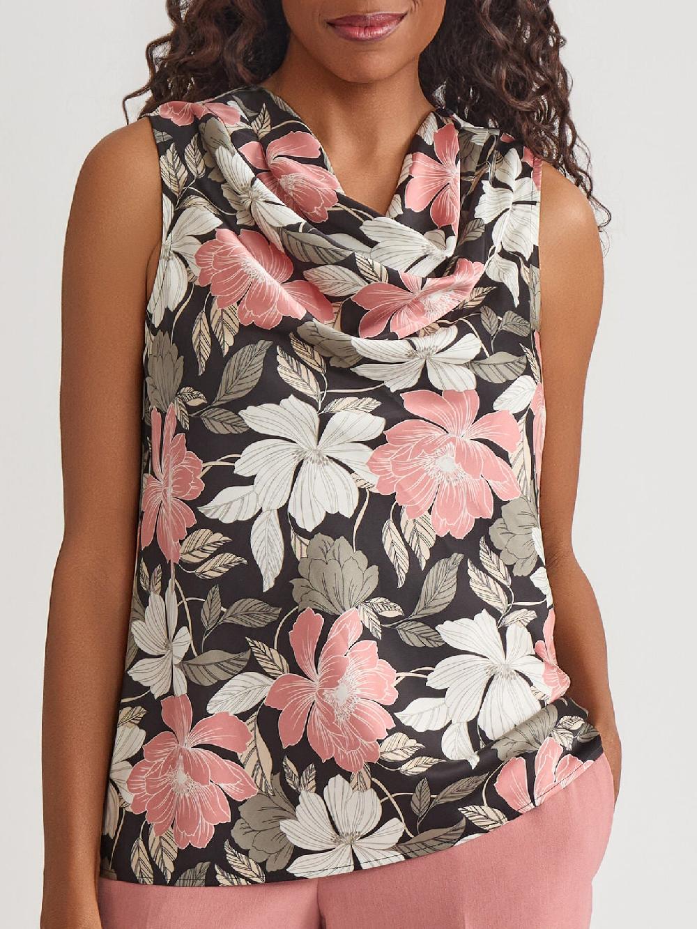 Kasper Cap Sleeve Cowl Neck Top Satin