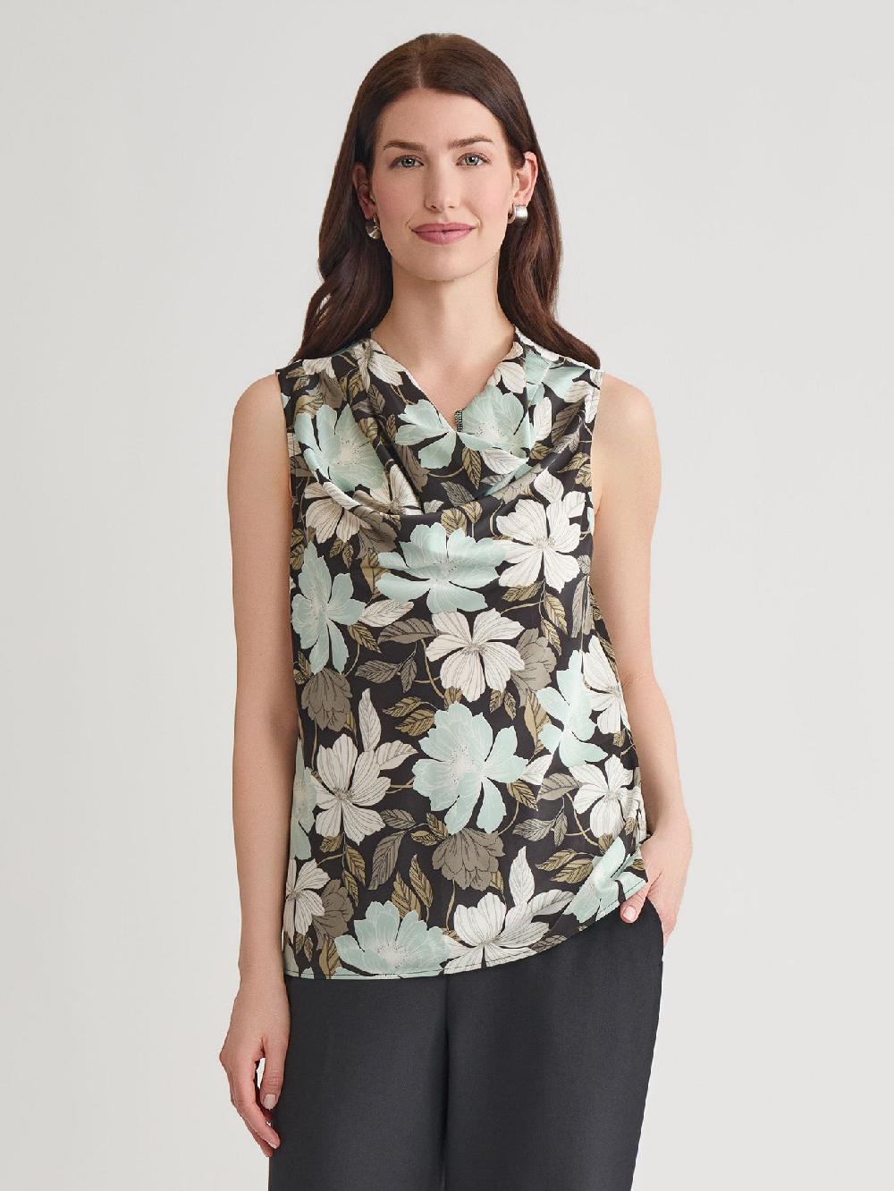 kasper Cap Sleeve Cowl Neck Top Satin