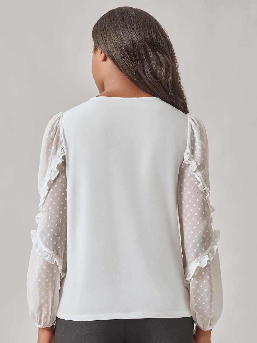 Kasper Clip Dot Sleeve Shirred Neck Blouse