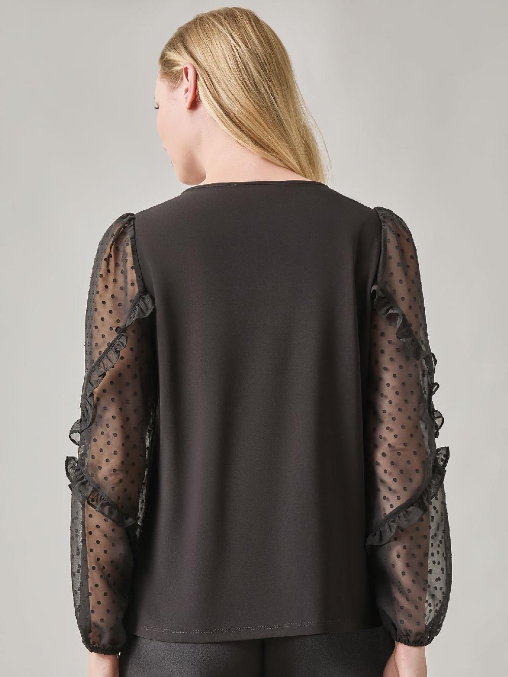 Kasper Clip Dot Sleeve Shirred Neck Blouse