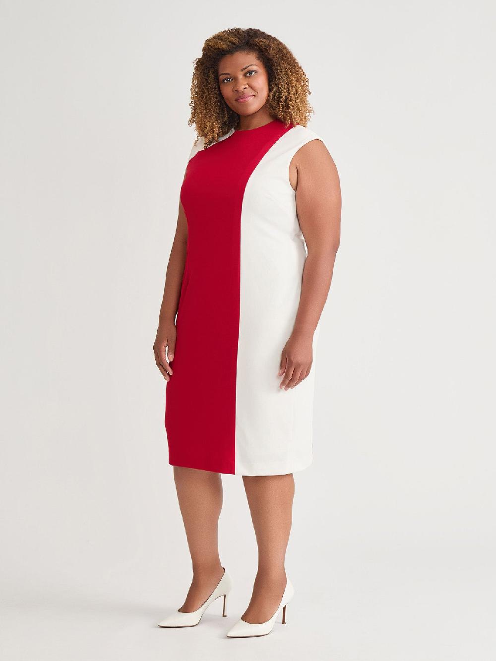 Kasper Color Blocked Sheath Dress Crimson/Cream