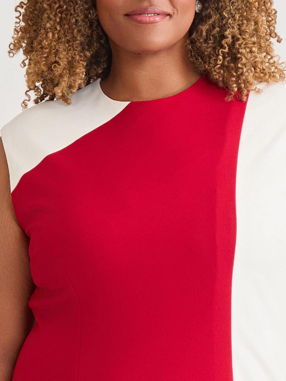 Kasper Color Blocked Sheath Dress Crimson/Cream