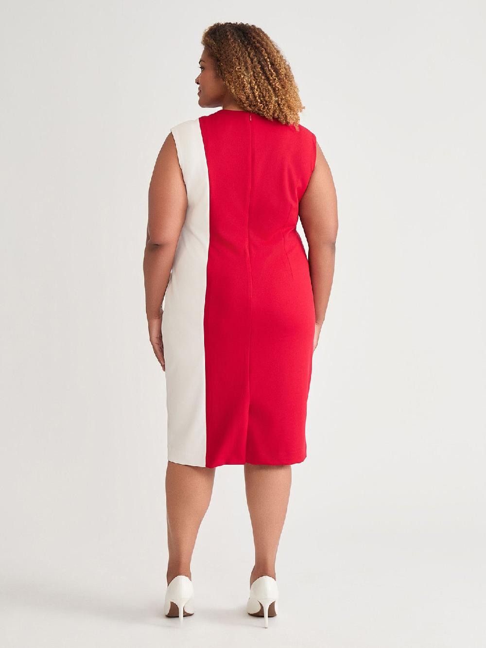 Kasper Color Blocked Sheath Dress Crimson/Cream