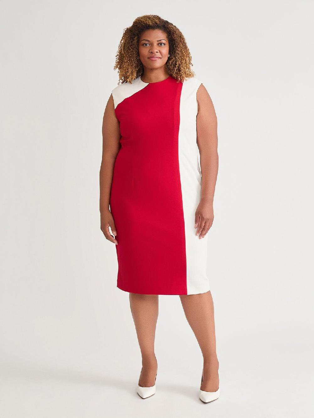kasper Color Blocked Sheath Dress Crimson/Cream