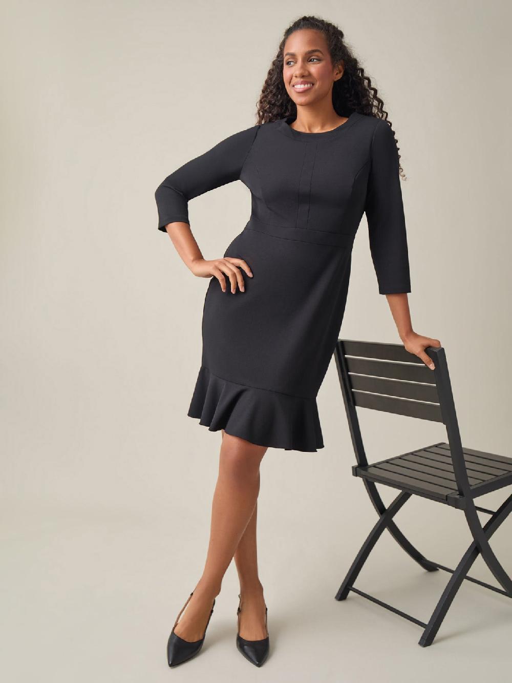 Kasper Colorblock Ruffle Hem Dress Black