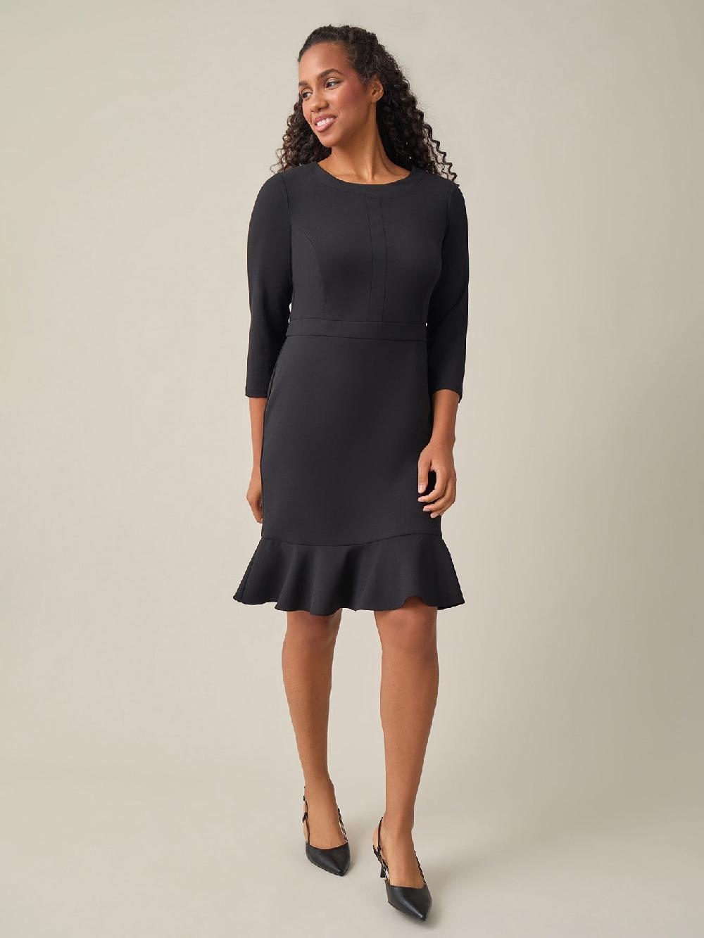 kasper Colorblock Ruffle Hem Dress Black