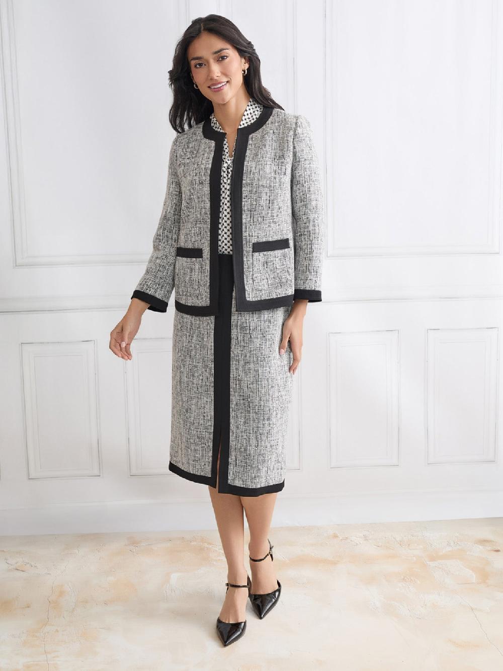 Kasper Colorblock Skimmer Skirt Tweed