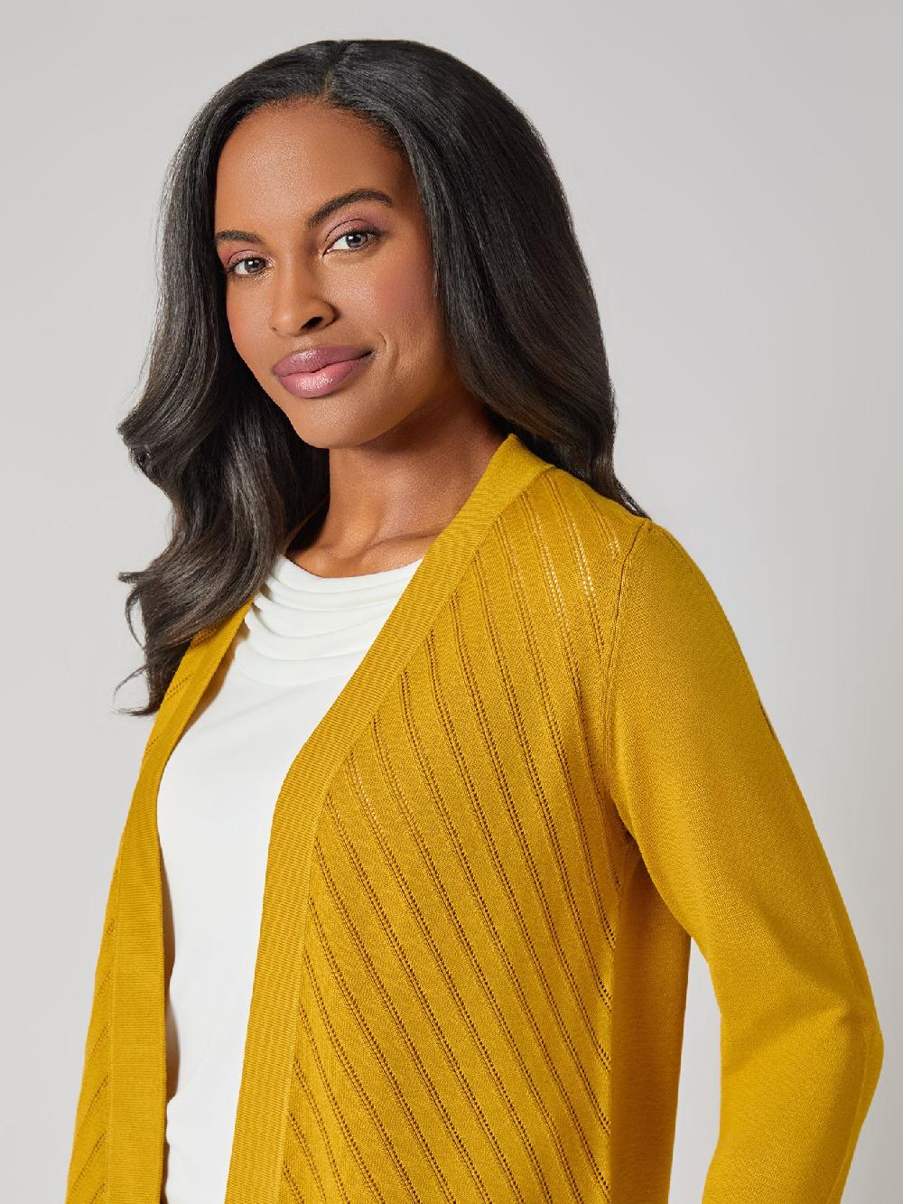 Kasper Diagonal Stitch Short Cardigan Cotton Blend