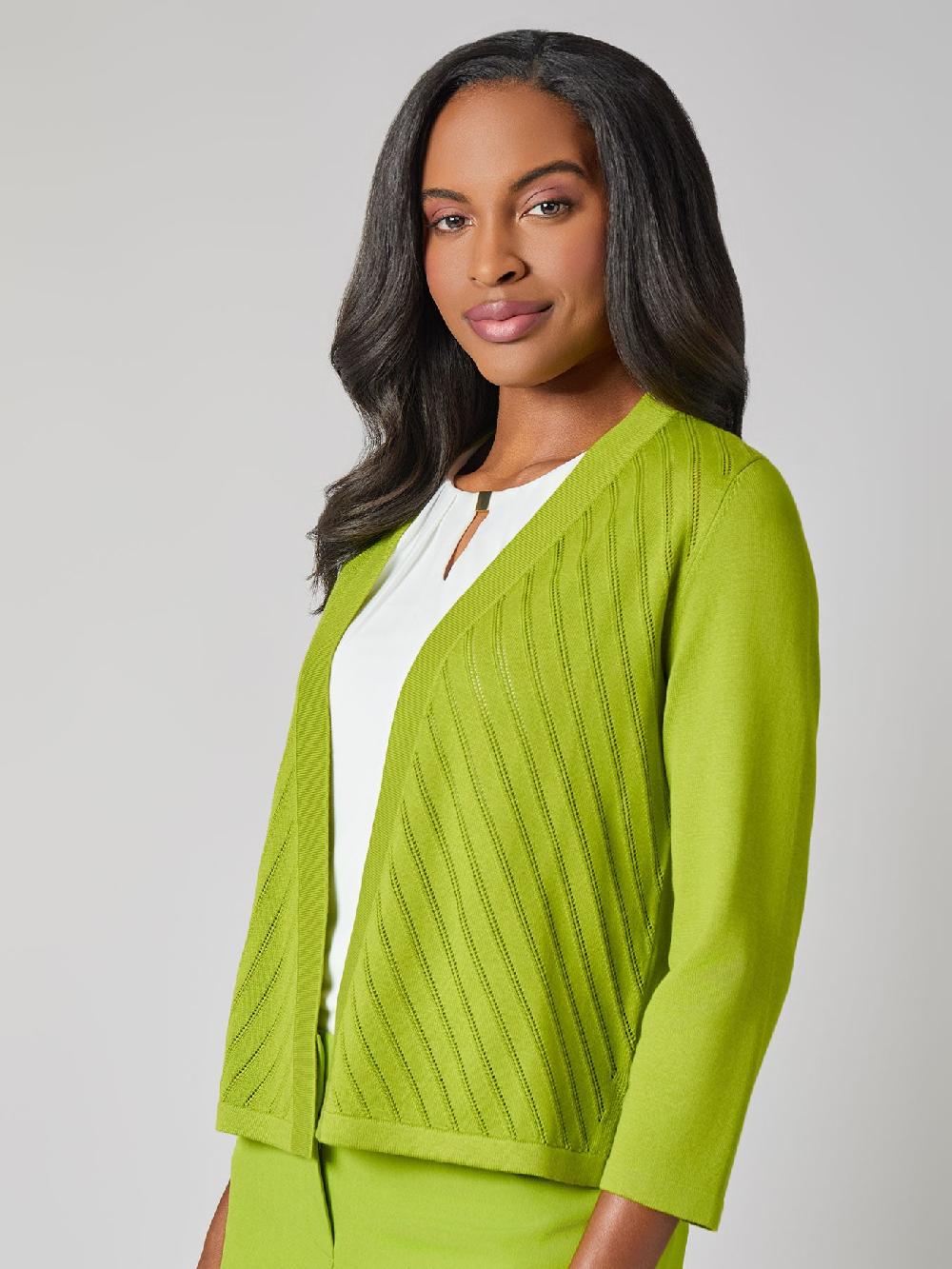 Kasper Diagonal Stitch Short Cardigan Cotton Blend