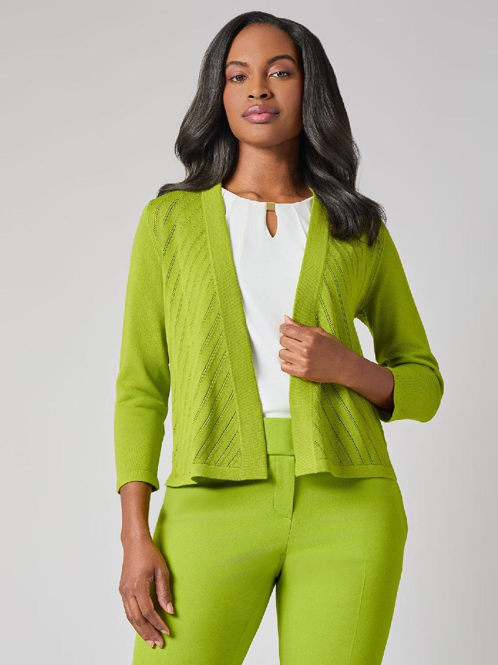 kasper Diagonal Stitch Short Cardigan Cotton Blend