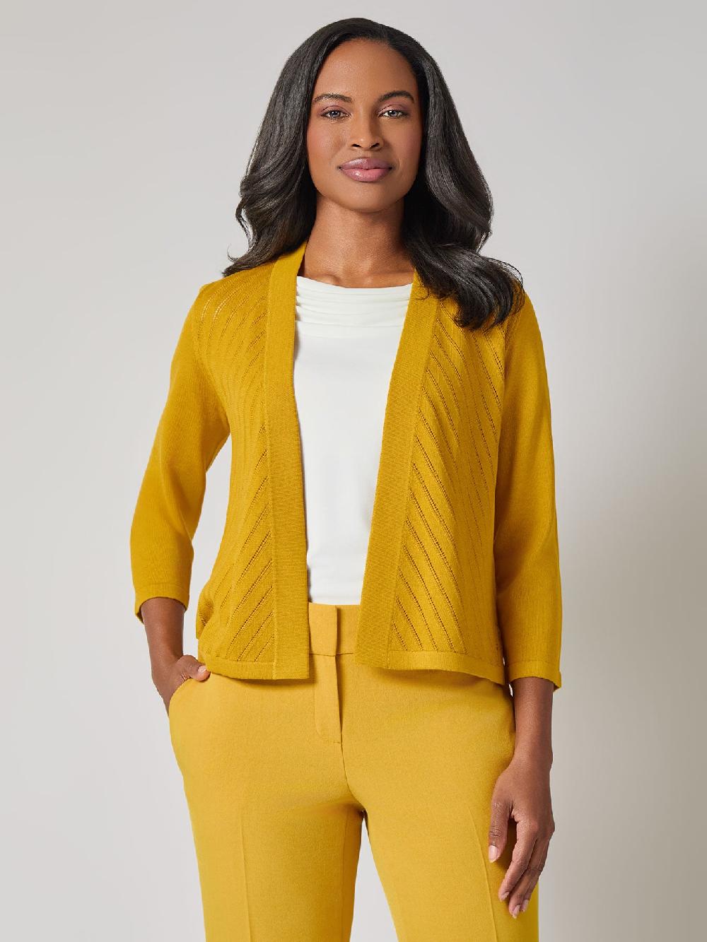 kasper Diagonal Stitch Short Cardigan Cotton Blend