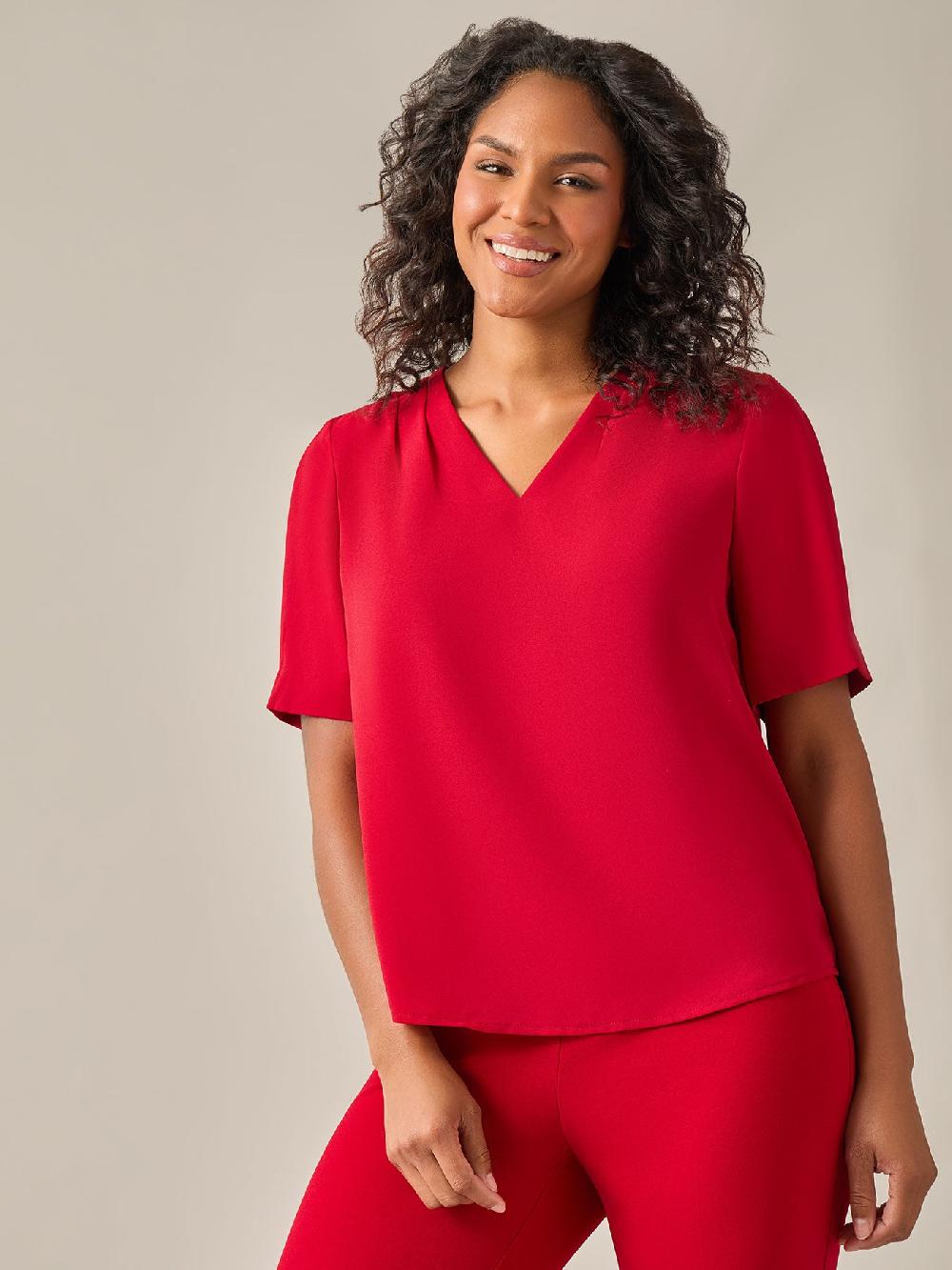 kasper Everyday V-Neck Blouse Crimson