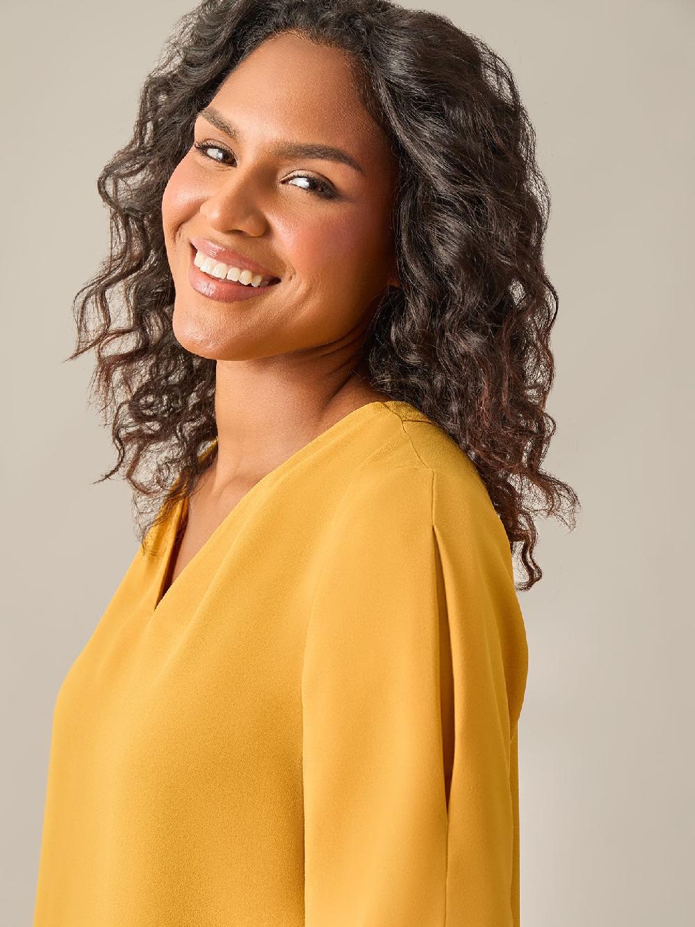 Kasper Everyday V-Neck Blouse. Gold Signature