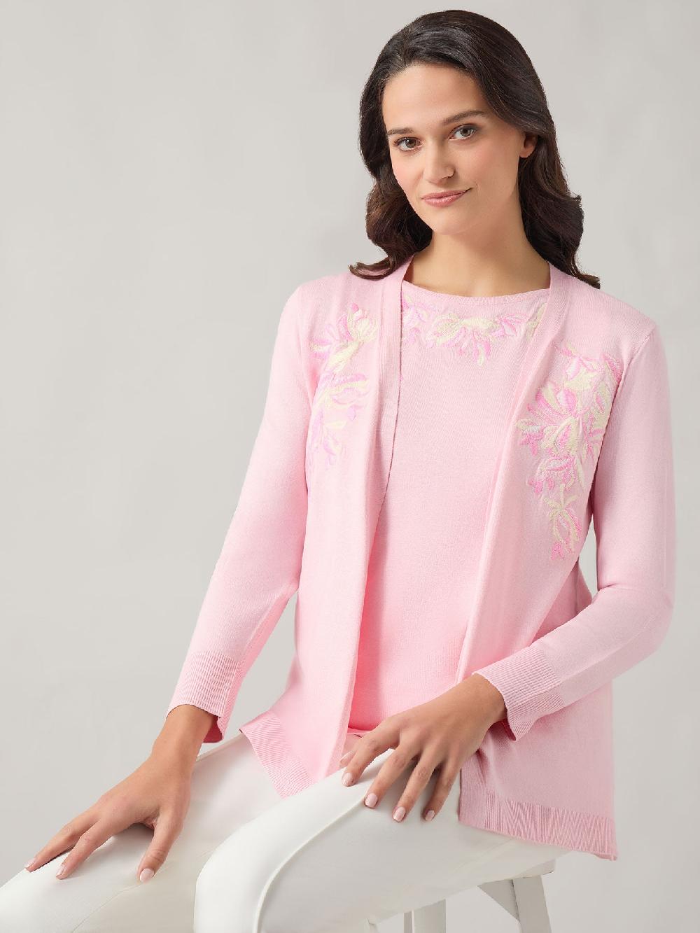 Kasper Floral Embroidered Cardigan