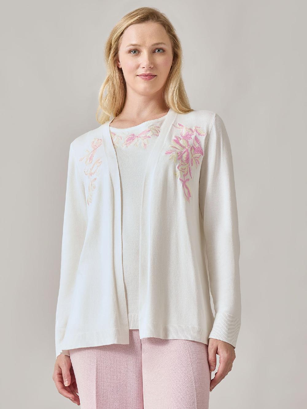 kasper Floral Embroidered Cardigan