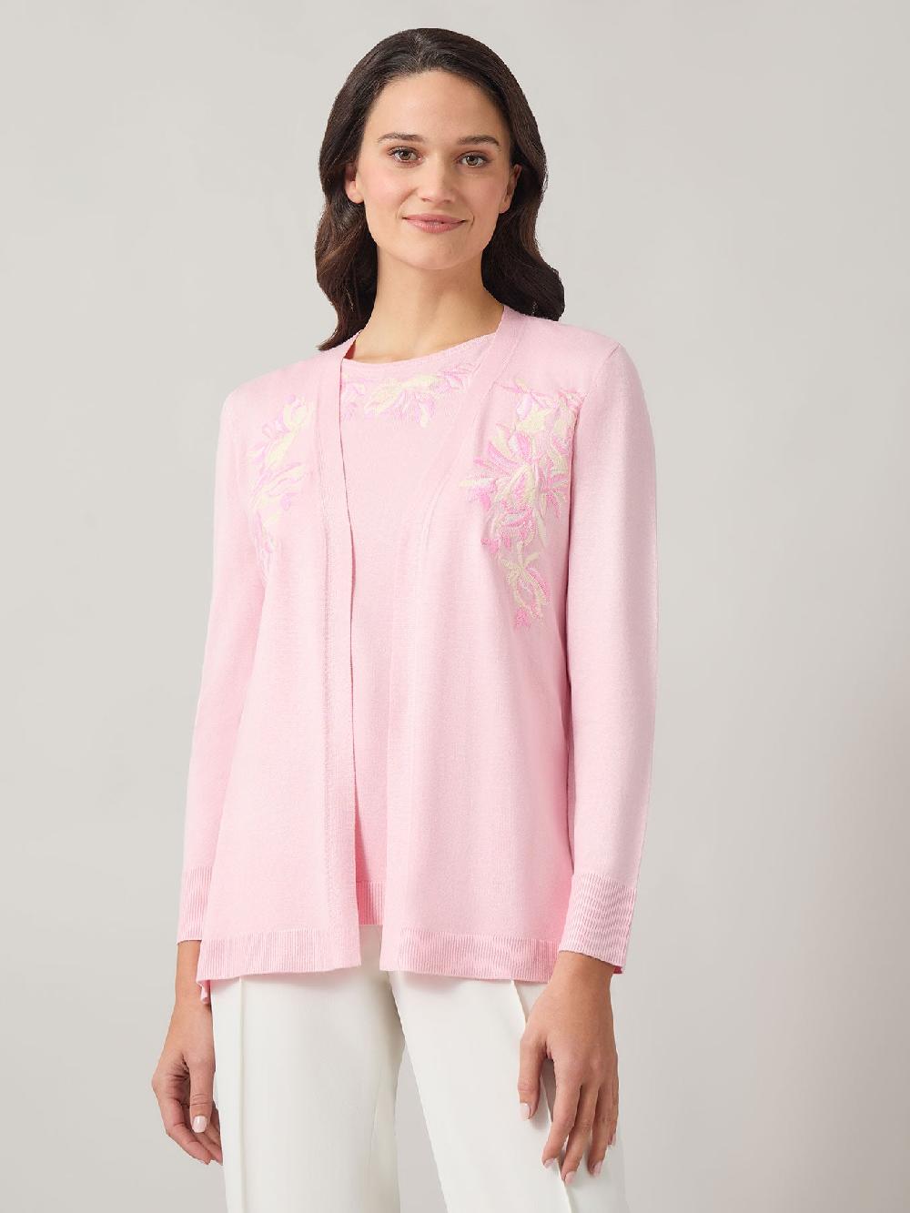 kasper Floral Embroidered Cardigan