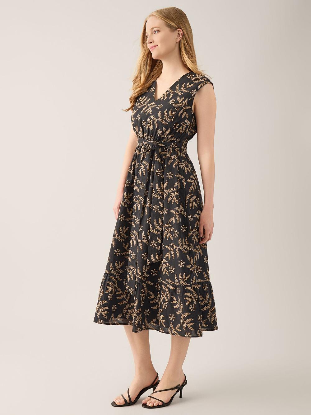 Kasper Floral Eyelet Midi Dress Cotton